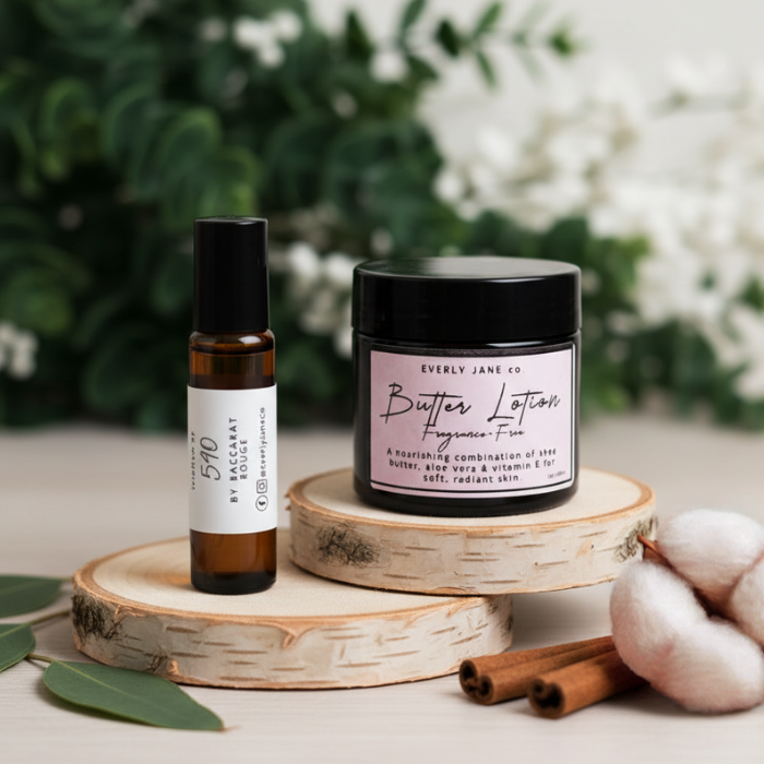 butter lotion and 10 ml roll on